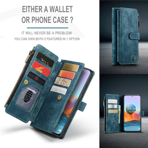 For Xiaomi Redmi Note 10 Pro 4G (Global) / (India) / Note 10 Pro Max Phone Cases with Strap CASEME C30 Zipper Multiple Card Holder PU Leather Cover