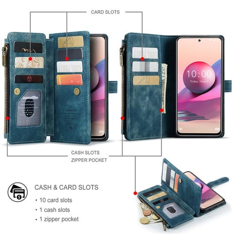 For Xiaomi Redmi Note 10 Pro 4G (Global) / (India) / Note 10 Pro Max Phone Cases with Strap CASEME C30 Zipper Multiple Card Holder PU Leather Cover