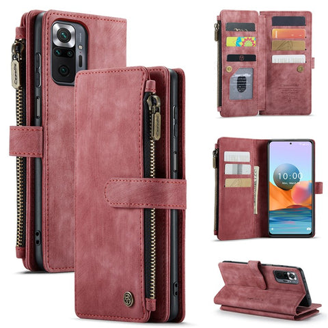 For Xiaomi Redmi Note 10 Pro 4G (Global) / (India) / Note 10 Pro Max Phone Cases with Strap CASEME C30 Zipper Multiple Card Holder PU Leather Cover