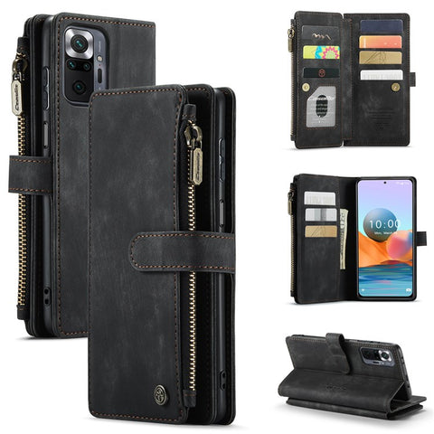For Xiaomi Redmi Note 10 Pro 4G (Global) / (India) / Note 10 Pro Max Phone Cases with Strap CASEME C30 Zipper Multiple Card Holder PU Leather Cover