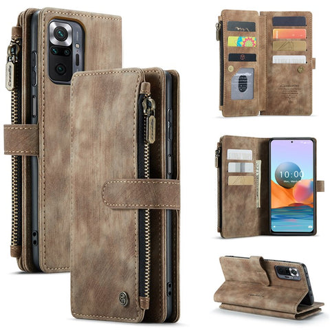For Xiaomi Redmi Note 10 Pro 4G (Global) / (India) / Note 10 Pro Max Phone Cases with Strap CASEME C30 Zipper Multiple Card Holder PU Leather Cover