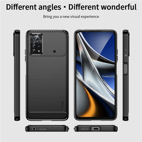 MOFI JK TPU Series-1 for Xiaomi Poco X4 Pro 5G Soft Skin Flexible TPU Anti-Scratch Phone Case Carbon Fiber Texture Brushed Shockproof Stylish Case