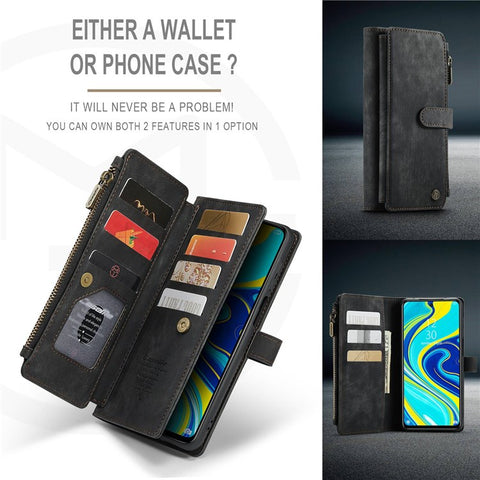 For Xiaomi Redmi Note 9 Pro / Note 9 Pro Max / Note 9S Phone Cases with Strap CASEME C30 Zipper Multiple Card Holder PU Leather Cover