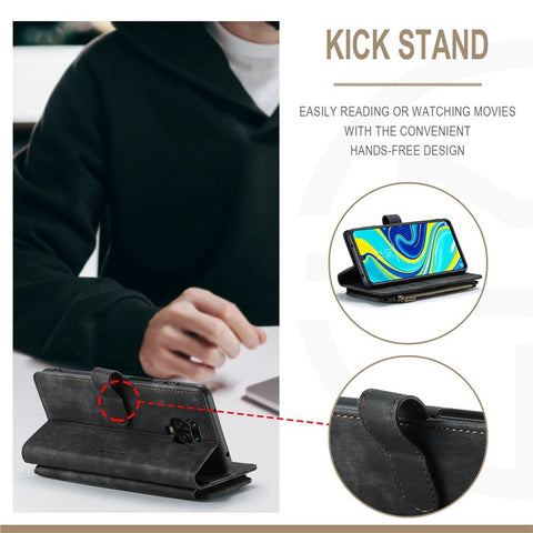For Xiaomi Redmi Note 9 Pro / Note 9 Pro Max / Note 9S Phone Cases with Strap CASEME C30 Zipper Multiple Card Holder PU Leather Cover