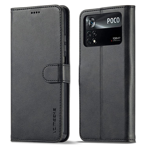 LC.IMEEKE for Xiaomi Poco X4 Pro 5G Textured PU Leather Anti-collision Flip Folio Stand Wallet Case Phone Case Cover