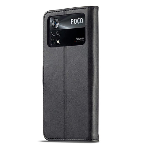 LC.IMEEKE for Xiaomi Poco X4 Pro 5G Textured PU Leather Anti-collision Flip Folio Stand Wallet Case Phone Case Cover