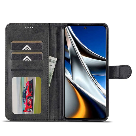 LC.IMEEKE for Xiaomi Poco X4 Pro 5G Textured PU Leather Anti-collision Flip Folio Stand Wallet Case Phone Case Cover