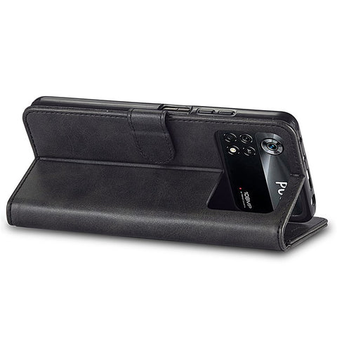 LC.IMEEKE for Xiaomi Poco X4 Pro 5G Textured PU Leather Anti-collision Flip Folio Stand Wallet Case Phone Case Cover