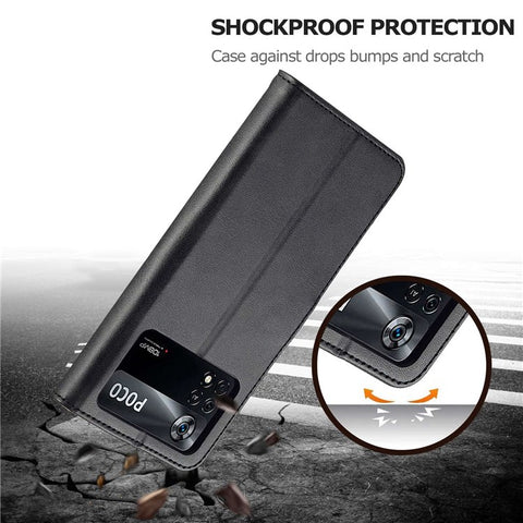 LC.IMEEKE for Xiaomi Poco X4 Pro 5G Textured PU Leather Anti-collision Flip Folio Stand Wallet Case Phone Case Cover