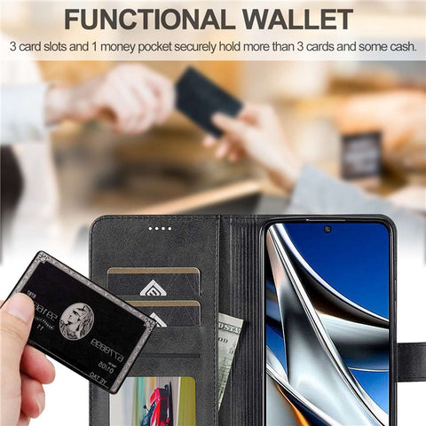 LC.IMEEKE for Xiaomi Poco X4 Pro 5G Textured PU Leather Anti-collision Flip Folio Stand Wallet Case Phone Case Cover