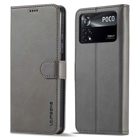 LC.IMEEKE for Xiaomi Poco X4 Pro 5G Textured PU Leather Anti-collision Flip Folio Stand Wallet Case Phone Case Cover
