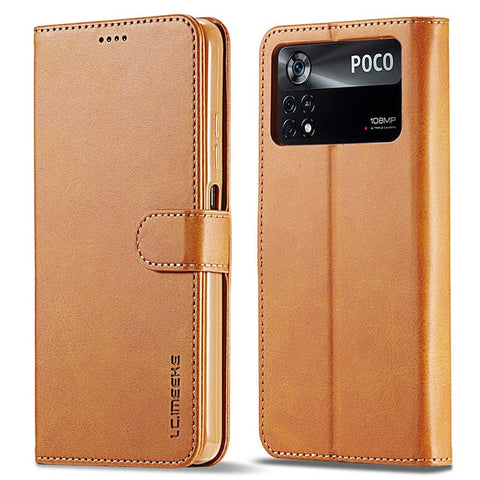 LC.IMEEKE for Xiaomi Poco X4 Pro 5G Textured PU Leather Anti-collision Flip Folio Stand Wallet Case Phone Case Cover