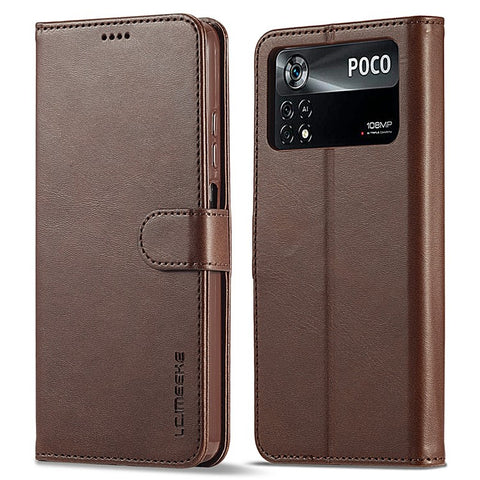 LC.IMEEKE for Xiaomi Poco X4 Pro 5G Textured PU Leather Anti-collision Flip Folio Stand Wallet Case Phone Case Cover