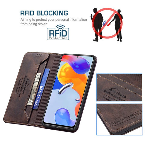 BINFEN COLOR For Xiaomi Redmi 10C 4G Leather Case Mobile Cover Stand with RFID Blocking Card Holder