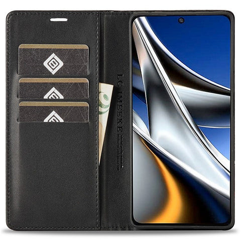 LC.IMEEKE For Xiaomi Poco X4 Pro 5G Anti-scratch Flip Wallet Case, PU Leather Carbon Fiber Texture Stand Magnetic Auto-absorbed Folio Phone Cover