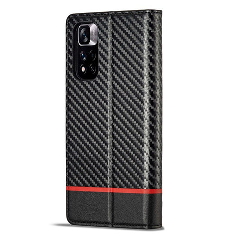 LC.IMEEKE For Xiaomi Redmi Note 11 Pro+ 5G/Note 11 Pro 5G (China) (MediaTek) Flip Wallet Case, Fall Protection PU Leather Carbon Fiber Texture Stand Auto Closing Phone Cover