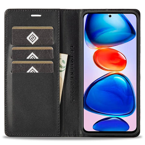 LC.IMEEKE For Xiaomi Redmi Note 11 Pro+ 5G/Note 11 Pro 5G (China) (MediaTek) Flip Wallet Case, Fall Protection PU Leather Carbon Fiber Texture Stand Auto Closing Phone Cover