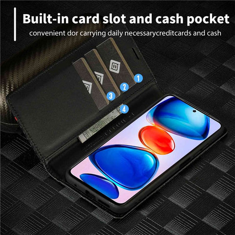 LC.IMEEKE For Xiaomi Redmi Note 11 Pro+ 5G/Note 11 Pro 5G (China) (MediaTek) Flip Wallet Case, Fall Protection PU Leather Carbon Fiber Texture Stand Auto Closing Phone Cover