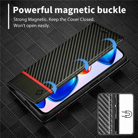 LC.IMEEKE For Xiaomi Redmi Note 11 Pro+ 5G/Note 11 Pro 5G (China) (MediaTek) Flip Wallet Case, Fall Protection PU Leather Carbon Fiber Texture Stand Auto Closing Phone Cover