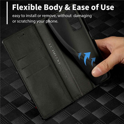 LC.IMEEKE For Xiaomi Redmi Note 11 Pro+ 5G/Note 11 Pro 5G (China) (MediaTek) Flip Wallet Case, Fall Protection PU Leather Carbon Fiber Texture Stand Auto Closing Phone Cover