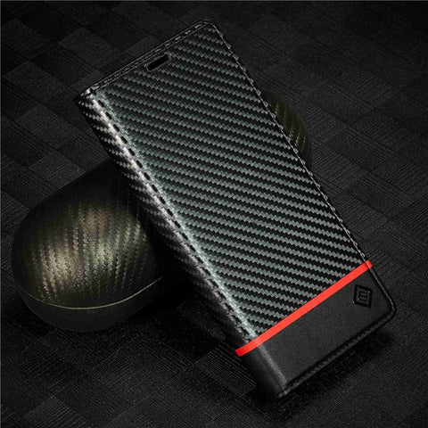 LC.IMEEKE For Xiaomi Poco X3/X3 Pro/X3 NFC Flip Wallet Case, Shock Absorption PU Leather Carbon Fiber Texture Stand Magnetic Auto-absorbed Phone Cover