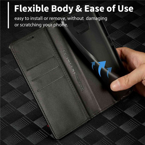 LC.IMEEKE For Xiaomi Poco X3/X3 Pro/X3 NFC Flip Wallet Case, Shock Absorption PU Leather Carbon Fiber Texture Stand Magnetic Auto-absorbed Phone Cover