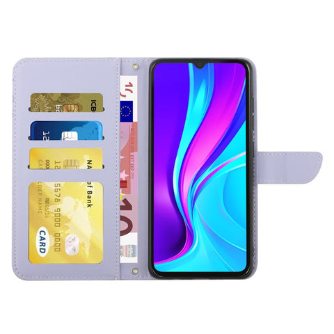 For Xiaomi Redmi 9C/9C NFC/Poco C3 Wallet Phone Case Butterfly Flowers Imprinted PU Leather Protective Folio Flip Cover Anti-Scratch Stand Shell with Shoulder Strap