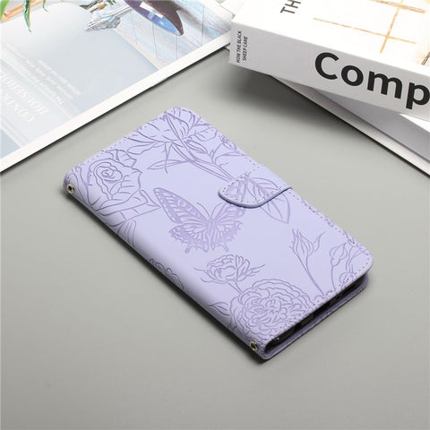For Xiaomi Redmi 9C/9C NFC/Poco C3 Wallet Phone Case Butterfly Flowers Imprinted PU Leather Protective Folio Flip Cover Anti-Scratch Stand Shell with Shoulder Strap