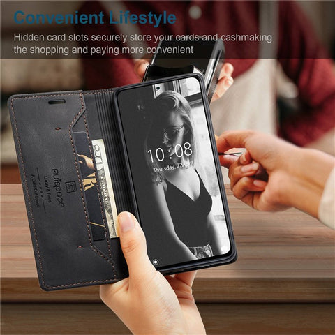 AUTSPACE A01 Series for Xiaomi Redmi Note 10 Pro 4G (India)/(Global)/Note 10 Pro Max Leather Case RFID Blocking Wallet Stand Flip Cover