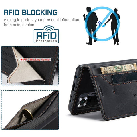 AUTSPACE A01 Series for Xiaomi Redmi Note 10 Pro 4G (India)/(Global)/Note 10 Pro Max Leather Case RFID Blocking Wallet Stand Flip Cover