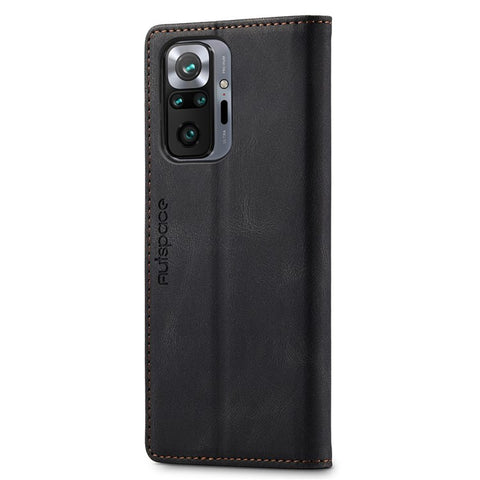 AUTSPACE A01 Series for Xiaomi Redmi Note 10 Pro 4G (India)/(Global)/Note 10 Pro Max Leather Case RFID Blocking Wallet Stand Flip Cover