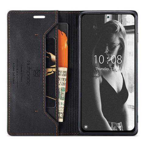 AUTSPACE A01 Series for Xiaomi Redmi Note 10 Pro 4G (India)/(Global)/Note 10 Pro Max Leather Case RFID Blocking Wallet Stand Flip Cover