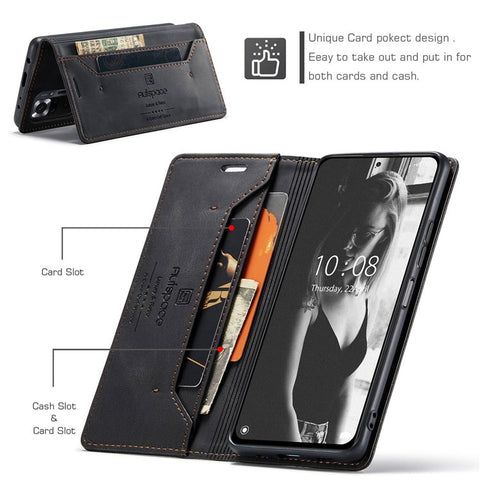 AUTSPACE A01 Series for Xiaomi Redmi Note 10 Pro 4G (India)/(Global)/Note 10 Pro Max Leather Case RFID Blocking Wallet Stand Flip Cover