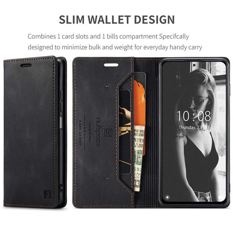 AUTSPACE A01 Series for Xiaomi Redmi Note 10 Pro 4G (India)/(Global)/Note 10 Pro Max Leather Case RFID Blocking Wallet Stand Flip Cover