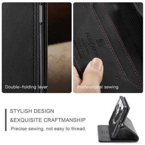 AUTSPACE A01 Series for Xiaomi Redmi Note 10 Pro 4G (India)/(Global)/Note 10 Pro Max Leather Case RFID Blocking Wallet Stand Flip Cover