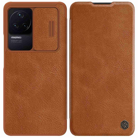 NILLKIN Qin Pro Series for Xiaomi Redmi K50/K50 Pro PU Leather Card Slot Case Creative Slide Lens Protector Scratch-Resistant Cover