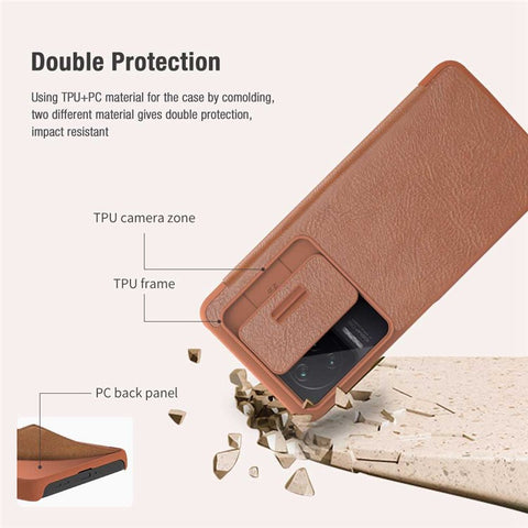 NILLKIN Qin Pro Series for Xiaomi Redmi K50/K50 Pro PU Leather Card Slot Case Creative Slide Lens Protector Scratch-Resistant Cover