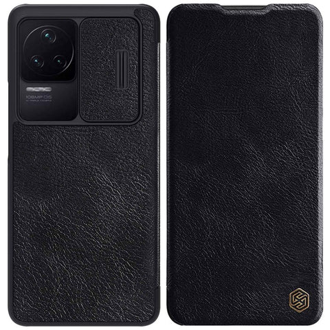 NILLKIN Qin Pro Series for Xiaomi Redmi K50/K50 Pro PU Leather Card Slot Case Creative Slide Lens Protector Scratch-Resistant Cover