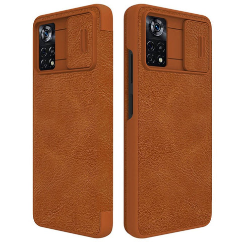 NILLKIN Qin Pro Series for Xiaomi Poco X4 Pro 5G Card Holder PU Leather Flip Folio Phone Case with Camera Sliding Cover