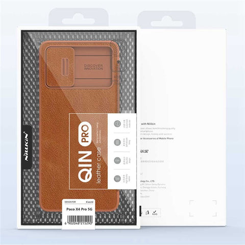NILLKIN Qin Pro Series for Xiaomi Poco X4 Pro 5G Card Holder PU Leather Flip Folio Phone Case with Camera Sliding Cover