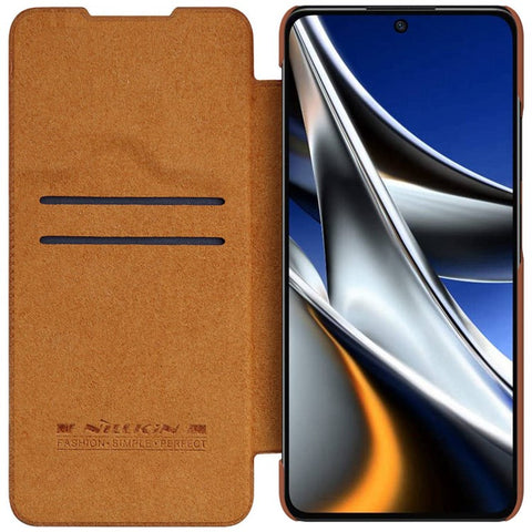 NILLKIN Qin Pro Series for Xiaomi Poco X4 Pro 5G Card Holder PU Leather Flip Folio Phone Case with Camera Sliding Cover