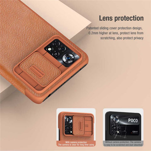 NILLKIN Qin Pro Series for Xiaomi Poco X4 Pro 5G Card Holder PU Leather Flip Folio Phone Case with Camera Sliding Cover