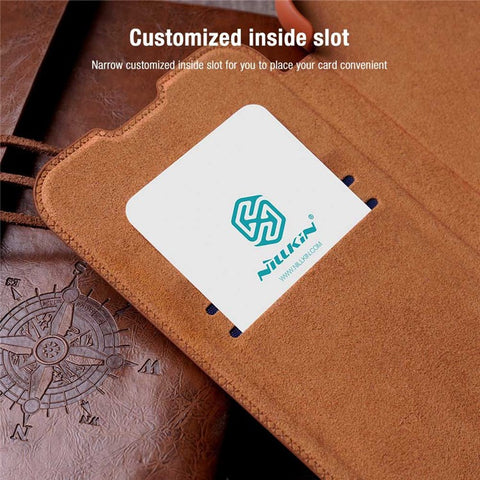 NILLKIN Qin Pro Series for Xiaomi Poco X4 Pro 5G Card Holder PU Leather Flip Folio Phone Case with Camera Sliding Cover