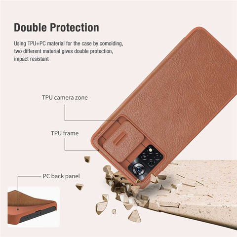 NILLKIN Qin Pro Series for Xiaomi Poco X4 Pro 5G Card Holder PU Leather Flip Folio Phone Case with Camera Sliding Cover