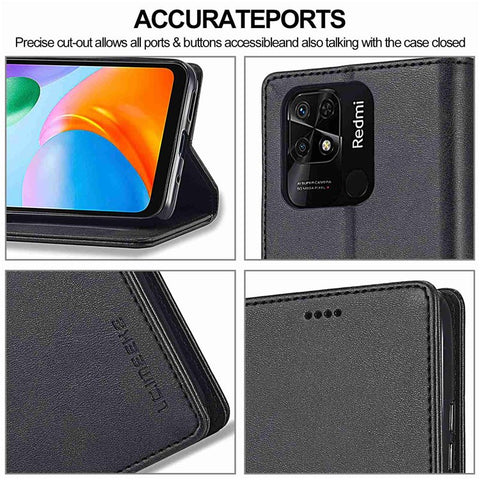 LC.IMEEKE For Xiaomi Redmi 10C 4G Protective Shell, Textured PU Leather Magnetic Clasp Phone Case with Wallet Stand