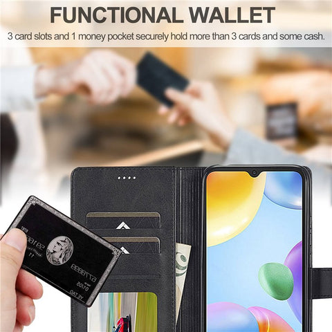 LC.IMEEKE For Xiaomi Redmi 10C 4G Protective Shell, Textured PU Leather Magnetic Clasp Phone Case with Wallet Stand