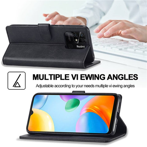 LC.IMEEKE For Xiaomi Redmi 10C 4G Protective Shell, Textured PU Leather Magnetic Clasp Phone Case with Wallet Stand