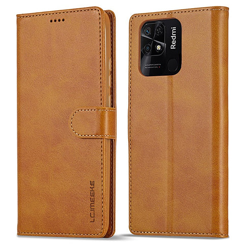 LC.IMEEKE For Xiaomi Redmi 10C 4G Protective Shell, Textured PU Leather Magnetic Clasp Phone Case with Wallet Stand