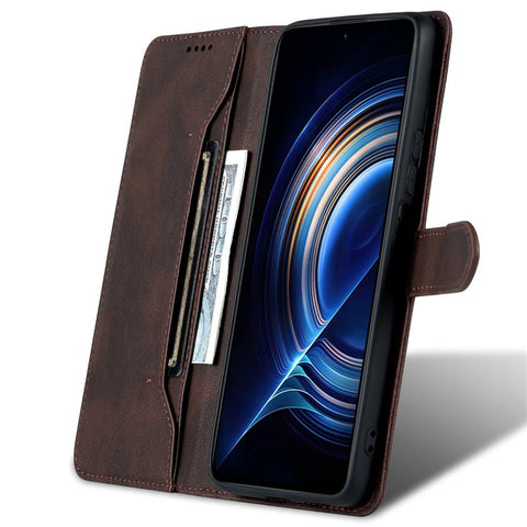 AZNS For Xiaomi Poco F4 5G / Redmi K40S 5G Wallet Style PU Leather Phone Case Anti-fall Magnetic Shell with Stand