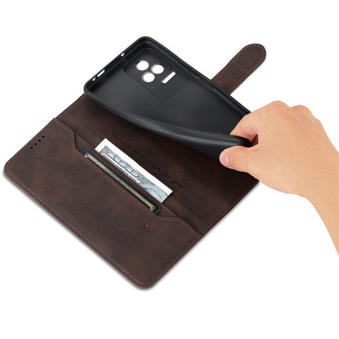 AZNS For Xiaomi Poco F4 5G / Redmi K40S 5G Wallet Style PU Leather Phone Case Anti-fall Magnetic Shell with Stand